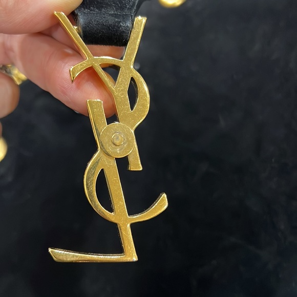 Auth. Saint Laurent Monogram YSL Cassandre Suede Tote Black & Gold - Picture 8 of 12